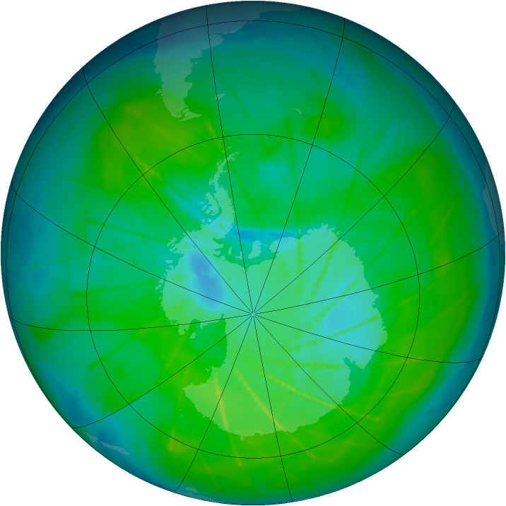 Antarctic ozone map for 25 December 2009